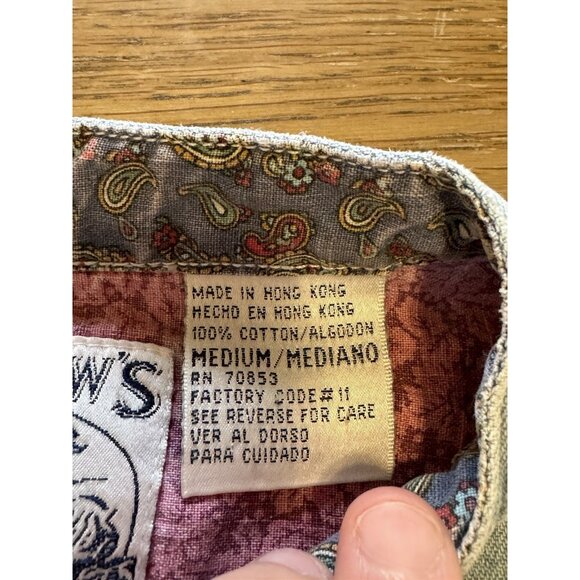 Andrew’s Blues Denim Size Medium Button Up Shirt Cotton Hippie Boho Short Sleeve - Picture 4 of 10